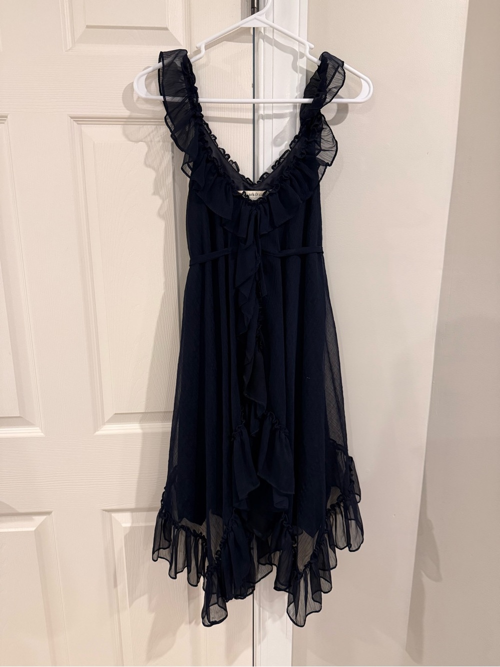 Ark & Co Navy Ruffled Sheer Mini Dress